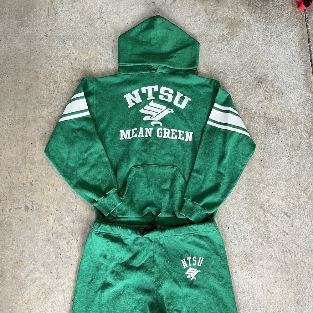 Vintage 70s Russell Athletic Track Suit NTSU Mean Green Hoodie Pants Mens L USA‎